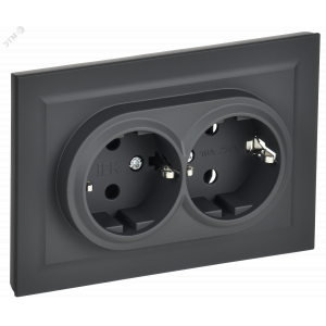 Розетка 2-м СП BRITE РС12-3-БрГ 16А в сборе с заземл. без защ. шторок графит BR-R21-16-K53-F