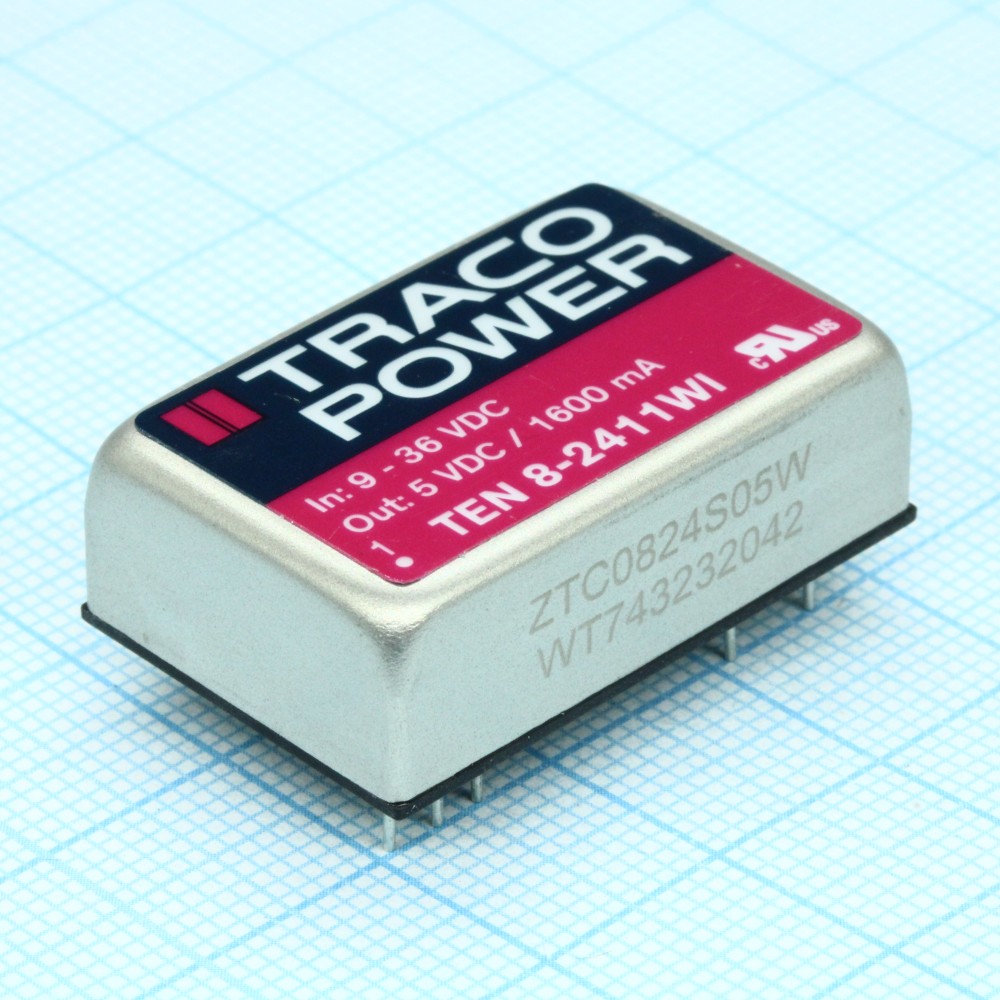 Изображение товара Модуль DC/DC преобразователь TEN 8-2411WI, 8 Вт, 24 В вход, 5 В, 1.6 А, DIP24