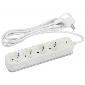 Сетевой фильтр SFE430-W с базовой защитой с заземлением с выключателем 4 розетки 3м 10А белый Б0059222