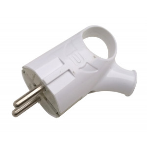 Вилка угловая с кольцом с заземлением 16А белая 4120 4690612009124