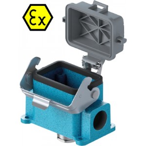 Закрытое основание разъема EX EX GUT GU 6 M25 09IA Z0, Основание разъема на панель, закрытое, типоразмер 6B, взрывозащита, с уплотнителем, 1 кабельный ввод M25x1,5, IP54, с нижним расположением, с одной защелкой, с пластиковой защитной крышкой, материал корпуса: цинковый сплав