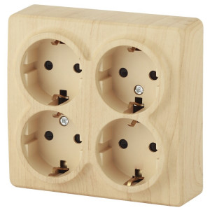 11-2211-11 Розетка 4х2P+E Schuko со шторками, 16A-250В, IP20, ОУ, Эксперт, сосна (8/80/1280) Б0020711
