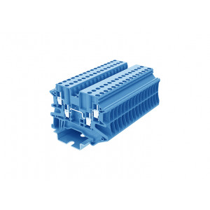 Проходная клемма TU2.5-4-BU, Проходная клемма, 4 точки подключения, тип фиксации провода: винтовой, номинальное сечение: 2,5 мм кв., 24A, 1000V, ширина: 5,2 мм, цвет: синий, тип монтажа: DIN35