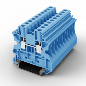 Проходная клемма UUT-4-BE, Проходная клемма, тип фиксации провода: винтовой, номинальное сечение: 4 мм кв., 32A, 1000V, ширина: 6,2 мм, цвет: синий, тип монтажа: DIN35
