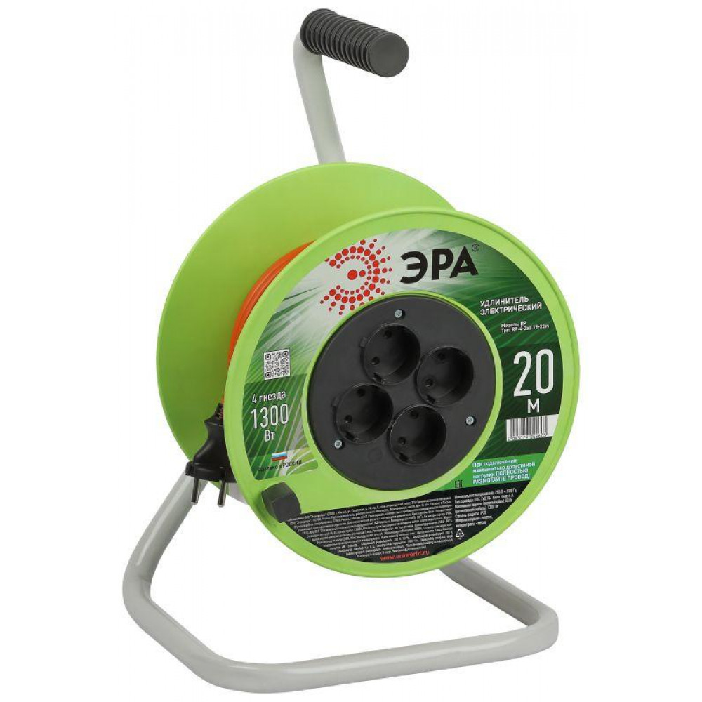Изображение товара Удлинитель силовой на катушке 20м 4 розетки без заземления Эра RP-4-2x0.75-20m