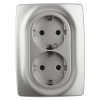 12-2106-03 Розетка 2X2P+E Schuko, 16A-250В, IP20, 2, алюминий (10/100/1600) Б0031230