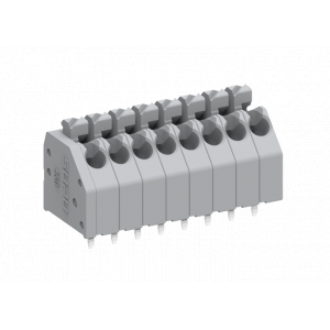 Клемма на плату 250102, Клемма, вертикальный подвод кабеля, на плату, шаг: 3.5 мм, 2 полюса, фиксация провода Push-in, исполнение: два вывода на полюс, 320V, 17,5A, цвет: серый