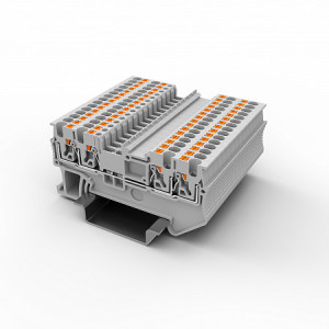Проходная клемма UPT-1.5/2-2-GY, Проходная клемма, 4 точки подключения, тип фиксации провода: Push-in, номинальное сечение: 1,5 мм кв., 17,5A, 500V, ширина: 3,5 мм, цвет: серый, тип монтажа: DIN35