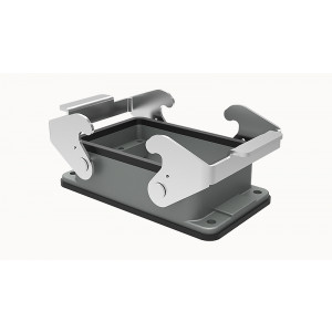 Открытое основание разъема D32A-BK-2L, Основание разъема на панель, открытое, типоразмер 32A, с уплотнителем, с двумя защелками, без защитной крышки, материал корпуса: алюминиевый сплав