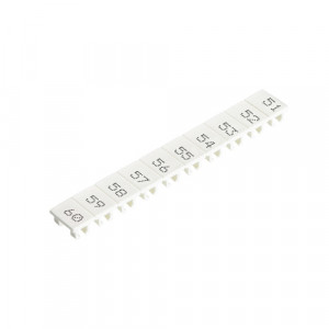 Маркировка для клемм (полоска) 9705A/8/10 B 51- 60, Маркировочные шильдики, для клемм сечением 6 мм.кв., боковая / верхняя, 10 шильдиков, нанесенные символы: 51...60, с горизонтальным расположением, размер шильдика: 5,75 x 8,3 мм, цвет: белый