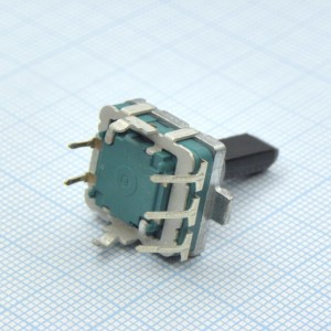 PEC16-4020F-S0024, Энкодер PEC16, без щелчков, 24 импульса, пластмассовый вал с лыской 20мм, с кнопкой, горизонтальные выводы, крепление на гайку 9мм