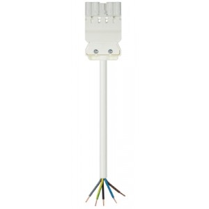 Соединитель GST18I5KS-S 15H 10WS, Кабельная сборка, оконеченная вилочным разъемом GST18i5, и свободным концом, 5 полюсов, длина кабеля: 1 метр, сечение жил кабеля: 5х1,5 мм.кв., номинальное напряжение: 250V / 400V, номинальный ток: 16А, цвет разъема: белый, цвет кабеля: белый