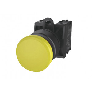 Кнопка грибовидная (желтая) TS2510-0EM30-S20, Кнопка грибовидная, без блокировки, без подсветки, пластиковое переднее кольцо, с мгновенным нажатием, с контактной группой 2NO, диаметр головки кнопки 30 мм, диаметр посадочного отверстия: 22 мм, цвет: желтый