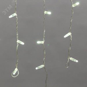 Гирлянда Айсикл (бахрома) светодиодный, 4,8 х 0,6 м, прозрачный провод, 230 В, диоды белые, 176 LED 255-145