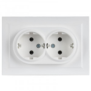 BRITE Розетка 2-местная с заземлением без защитных шторок 16А в сборе РС12-3-БрАБ арктический белый IEK BR-R21-16-K91-F