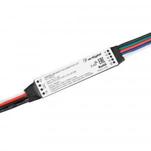 Контроллер SMART-K48-RGBW-PUSH-SUF (12-24V, 4x1A, 2.4G) 028442, Миниатюрный контроллер для RGBW светодиодной ленты (ШИМ). Питание/рабочее напряжение 12-24VDC, максимальный ток 1A на канал, 4 канала, максимальная мощность 48-96W. Поддерживает функцию Push-Dim. Габариты 60x14x6 мм. Совместим с пультами и панелями SMART,