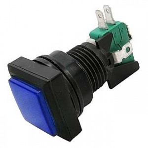 GMSI-5B-S NO(NC)+NC(NO) BLUE, Кнопка квадратная с LED подсветкой, цвет синий, размер 33х33мм, посадочное отверстие 23.5мм, 5А/250В