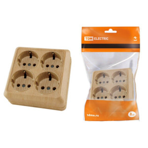 Розетка четырехместная 2П+3 открытой установки IP20 16A сосна "Ладога" SQ1801-0422