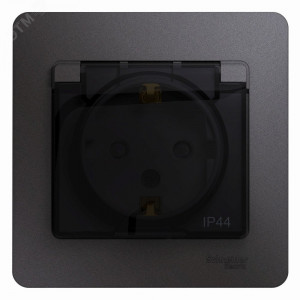 Розетка 1-м СП Glossa 16А IP44 250В с заземл. защ. шторки с крышкой в сборе графит SE GSL001348
