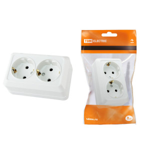 Розетка двойная 2П+3 открытой установки IP20 16А, белая "Ладога" SQ1801-0019