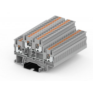 Этажная клемма PTPD2.5-2-GY, Этажная клемма, 2 этажа, 4 точки подключения, тип фиксации провода: Push-in, номинальное сечение: 2,5 мм кв., 22A, 500V, ширина: 5,2 мм, цвет: серый, тип монтажа: DIN35