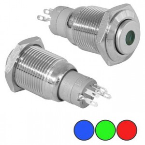 LAS2-GQH-11D/R ON-(ON), Кнопка антивандальная металлическая без фиксации с точечной подсветкой, 3А 250В, резьба М16
