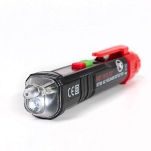 KT 100, Бесконтакный детектор переменного напряжения с возможностью определения фазной и нулевой жилы, жидкокристаллическим дисплеем, световым и звуковым индикатором, встроенной светодиодной подсветкой зоны тестирования.