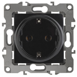 12-2102-06 Розетка 2P+E Schuko со шторками, 16A-250В, IP20, 2, чёрный (10/100/2800) Б0014692