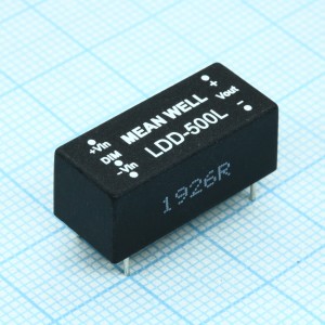 LDD-500L, DC/DC LED понижающий, вход 6…36В, выход 2…32В/0.5А, КПД до 95%, вход On/Off/DIMM, 31.8x20.3x12.2мм, DIP, -40…85°C, пластик