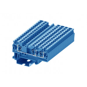 Проходная клемма TC4-3-BU, Проходная клемма, 3 точки подключения, тип фиксации провода: пружинный, номинальное сечение: 4 мм кв., 32A, 800V, ширина: 6,2 мм, цвет: синий, тип монтажа: DIN35