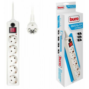 Удлинитель с сетевым фильтром 5х5м с заземл. 10А IP20 500SH-5-W 2.2кВт CCA бел. 992295