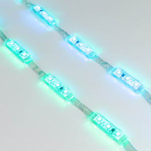 Модуль управляемый DMX-B3 12V RGB (0.72W, IP68, 140 deg) 036773, Управляемый светодиодный модуль DMX, RGB, микросхема DMX512 (UCS512), напряжение 12 В, мощность 0.72 Вт, 3 светодиода SMD 5060, угол 140°. Создание медиафасадов, 20 шт на проводе, расстояние между центрами модулей 100 мм, длина провода между модулями 40 м