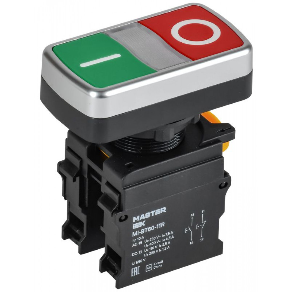 Изображение товара Кнопка I-O без подсветки d=22 мм 1NO+1NC IEK MI-BT60-11R-3-21-K51