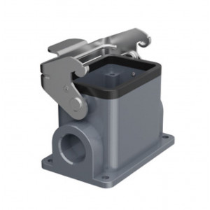 Закрытое основание разъема H6B-SM-1L-M20, Основание разъема на панель, закрытое, типоразмер 6B, с уплотнителем, 1 отверстие с резьбой для кабельных вводов M20x1,5, с одной металлической защелкой, без защитной крышки, материал корпуса: алюминиевый сплав