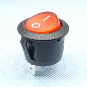 RL3-5LBRBT2-H-G, Выключатель клавишный круглый с подсветкой 6А 250В ON-OFF 3 Pin -красный-