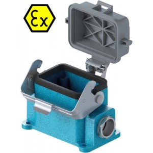 Закрытое основание разъема EX EX GUT GT 6 M25 09IA Z0, Основание разъема на панель, закрытое, типоразмер 6B, взрывозащита, с уплотнителем, 1 кабельный ввод M25x1,5, IP54, с боковым расположением, с одной защелкой, с пластиковой защитной крышкой, материал корпуса: цинковый сплав