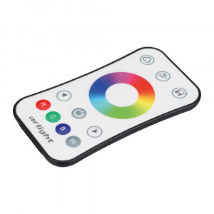 Пульт SMART-R14-RGBW (1 зона, 2.4G) 022671, Кнопочный радиопульт с сенсорным кольцом 2.4 ГГц белого цвета для управления RGB/RGBW источником света. 1 зона управления, выбор цвета с помощью сенсорного кольца. Питание 3VDC (CR2032). Габариты 107x58.5x9 мм. Изготовлен из пластика с покрытием, защищающ
