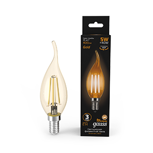 Лампа Gauss LED Filament Candle tailed E14 5W 2700K Golden 1/10/50 (кр.10шт) [104801005]