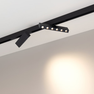 Светильник MAG-DOTS-FOLD-25-S200-6W Warm3000 (BK, 30 deg, 24V) 034217, Светильник поворотный для магнитных треков шириной 25мм, 6Вт. Цвет свечения ТЕПЛЫЙ 3000K, световой поток 400 лм, угол 30°, CRI>90. Корпус прямоугольный, металл, цвет черный, IP20. Размеры LxWxH 204x20x46мм. Входное напряжение DC24V, мощность 6Вт.