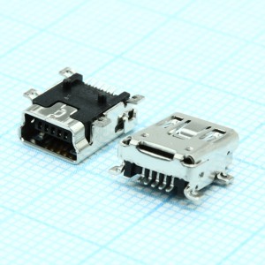 1734035-2, Разъем Mini USB, Тип B, USB 2.0, розетка угловая, 5 контактов, SMD