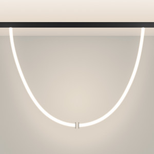 Светильник MAG-ORIENT-TUBE-ELASTIC-R25-L5000-70W Warm3000 (BK, 360 deg, 48V, DALI) 044341, Светильник гибкий для магнитных треков серии ORIENT с управлением DALI. Мощность 70 Вт, св. поток 4235 лм, 60 лм/Вт, теплый 3000 K, CRI>90, угол 360°, напряжение питания 48 В. Матовый белый фигурный корпус из силикона с черными креплениями. Размер: диамет