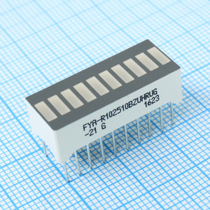 FYA-R102510BZUHRUG-21, 10 сегментный шкальный индикатор/красный/640нм/20-50мКд - зеленый/570нм/20-60мКд 25,4х10,1мм