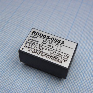 RDD05-05S3, DC-DC, 5Вт, Uвх=35...75В, Uвых=5В/1А, изоляция 1500В DC, 32х20х12.7мм, -25°С…+71°С