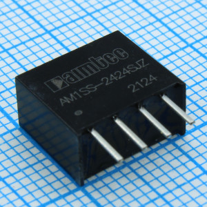 AM1SS-2424SJZ, DC/DC, 1Вт, вход 21.6…26.4В, выход 24В/0.005…0.042А, изоляция 1500В DC, КПД 81%, максимальная емкостная нагрузка не более 220мкФ, SIP4, 11.6x6x10.16мм, -40…105°C, пластик