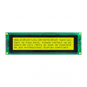 HTM4004B-01Y-T5P 6H, ЖКИ знакосинтезирующий 40 x 4, STN Желто-зеленый Позитивный/прозрачно-отражающий светодиодная подсветка желто-зеленая размер 190x54 мм, видимая область 149x30 мм, -20...70°C, 6 o`clock, контактные площадки 2 ряда слева 18 выводов