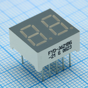 FYD-3621BG-21, 2-х разрядный индикатор 9.2мм OA зелёный 14-18мКд 570нм