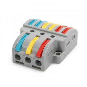 СМК 222-436, Клемма соединительная ответвительная 3 на 6 контактов, рычажный прижим проводов сечением 0.08-4мм2, с монтажным фланцем