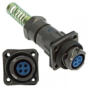 FQ14-4PIN ZPK-8, Блочная розетка, 4 контакта, с патрубком и пружинным хвостовиком под кабель 8мм