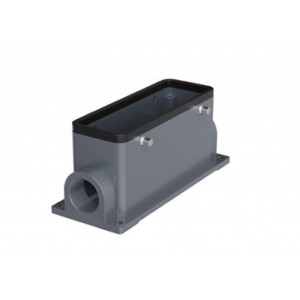 Закрытое основание разъема H24B-SM-4PR-M25, Основание разъема на панель, закрытое, типоразмер 24B, с уплотнителем, 1 отверстие с резьбой для кабельных вводов M25x1,5, без защелок (упоры для двух защелок), без защитной крышки, материал корпуса: алюминиевый сплав