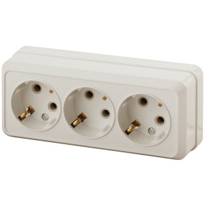 Розетка Quadro 2-206-02 с заземлением трехместная 3х2P+E, 16А-250В, IP20, ОУ, слоновая кость Б0053821